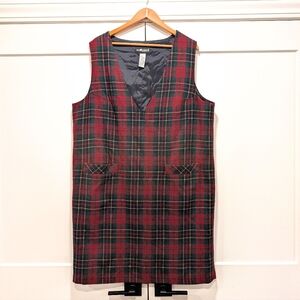 VINTAGE Sag Harbor Red and Green Tartan Plaid Wool Blend Pinafore Jumper Dress